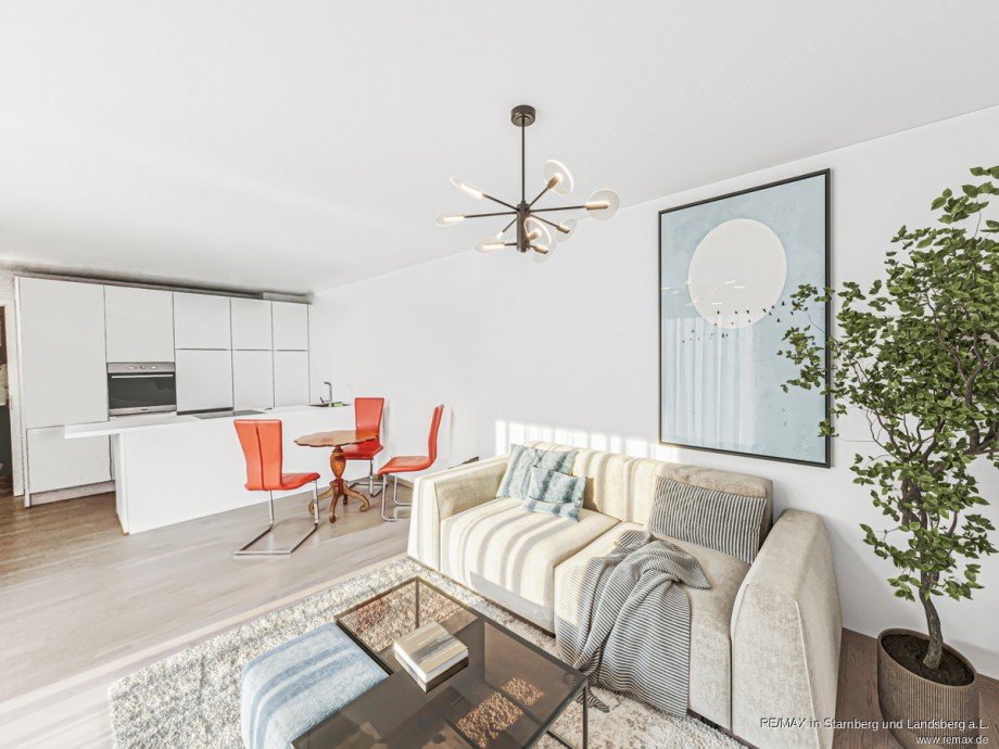 Wohnziummer mit K�che - teils digital eingerichtet Etagenwohnung M�nchen