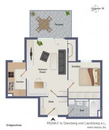 Grundriss EG V E R K A U F T:  3-Zimmer Gartenwohnung in Weilheim - Altstadtflair mit hohem Freizeitwert