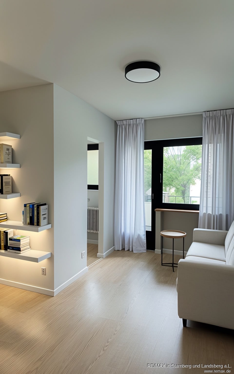 Wohnbereich - mit KI digital m�bliert M�nchen Etagenwohnung Appartment am Fasangarten