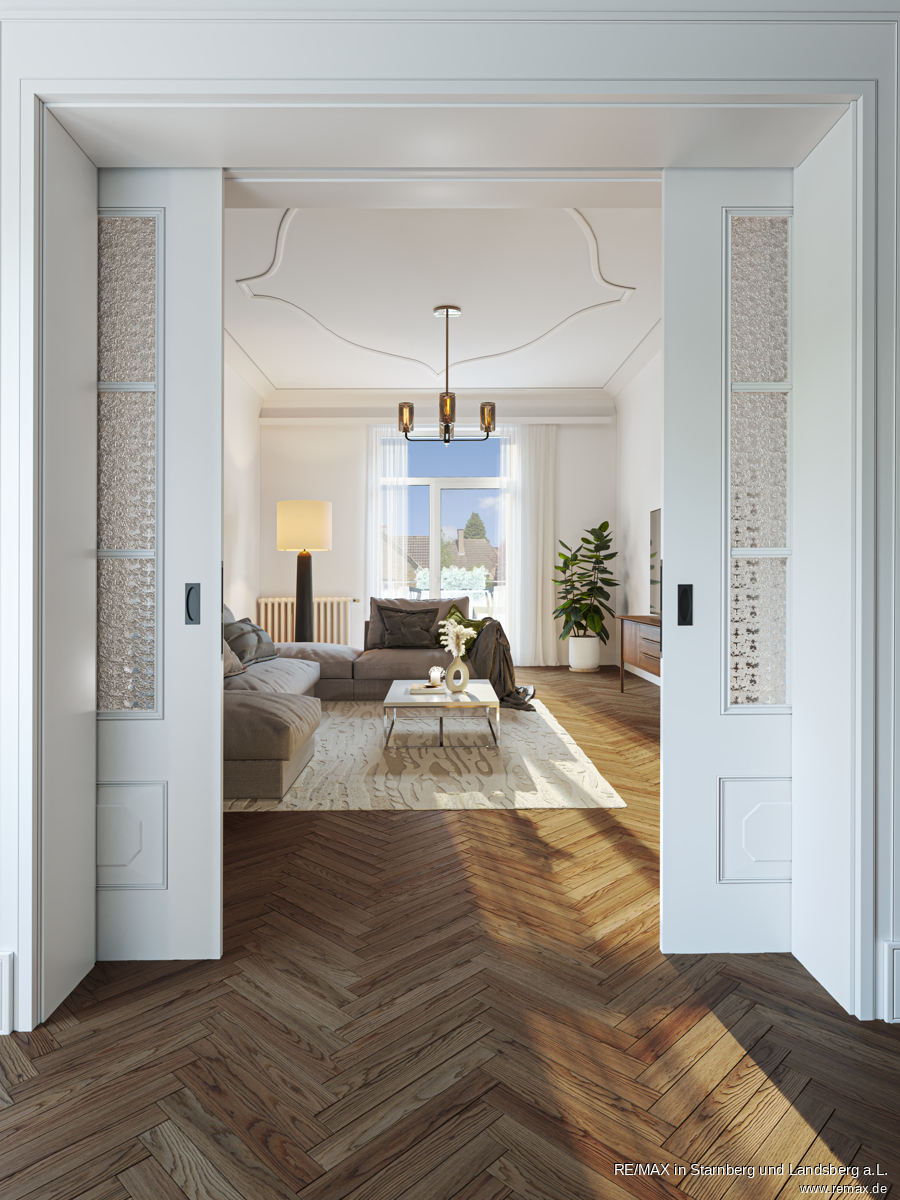 Wohnzimmer - digital m�bliert Etagenwohnung W�rzburg